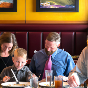 Scene of a family dining out at a family restaurant with shareholder benefits.