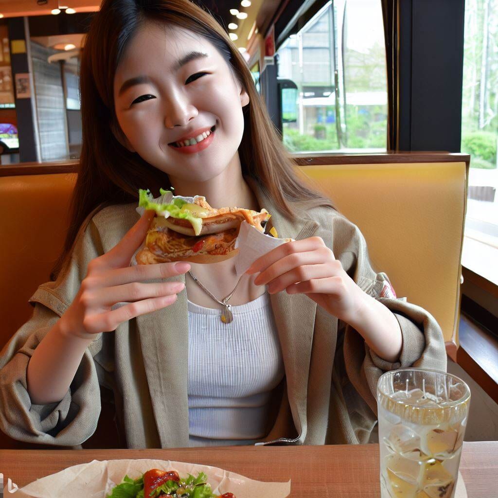 a woman eating a sandwich